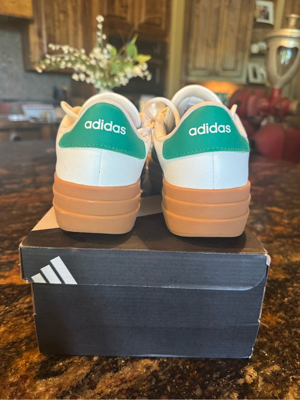 Adidas Women's VL Court White Sneakers with Green Stripes & Gum Platform - Picture 4 of 5